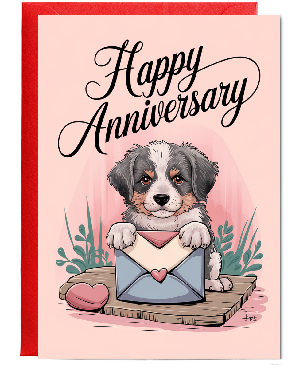 Happy Anniversary - Puppy with a Love Letter
