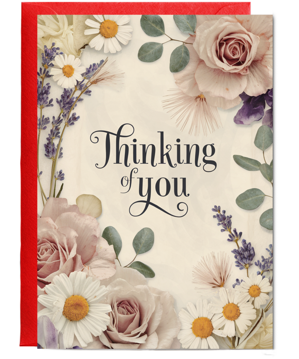 Thinking of You Sympathy Card with Soft Flower Border