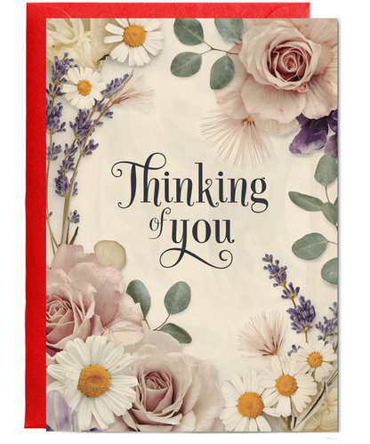 Thinking of You Sympathy Card with Soft Flower Border