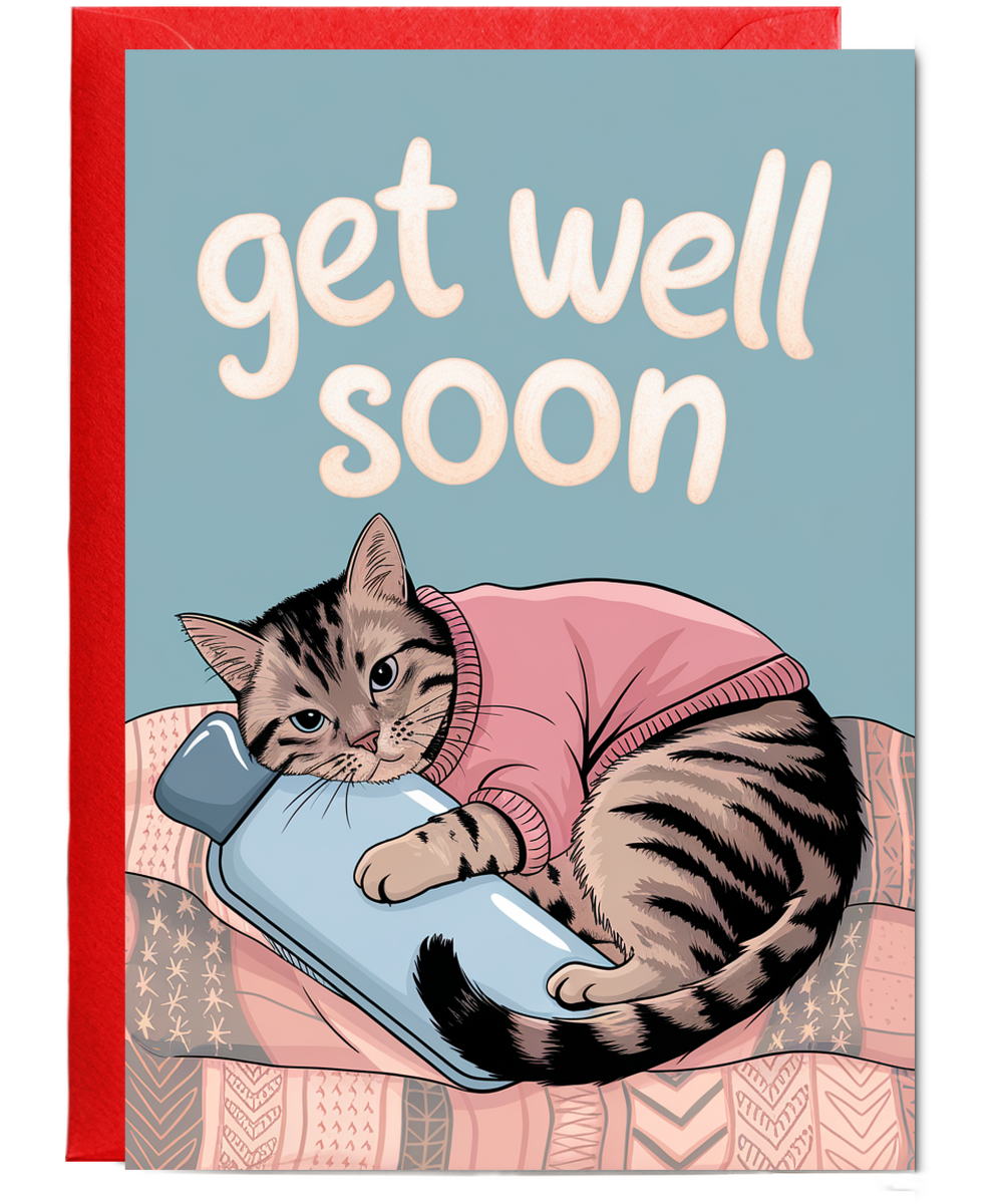Get Well Soon - Cat with a Hot Water Bottle