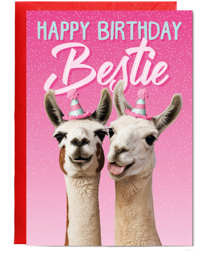 Silly Birthday Card for Bestie with Party Llamas