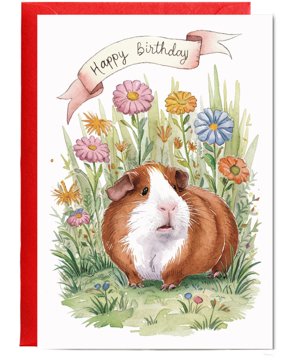 Happy Birthday cute guinea pig watercolour
