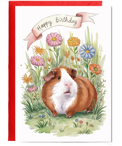 Happy Birthday cute guinea pig watercolour