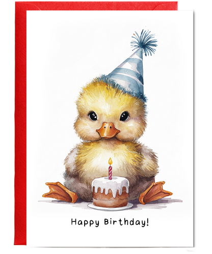 Baby Duck Birthday Card Adorable Animal Watercolour Illustration