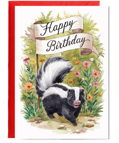 Happy Birthday cute skunk watercolour