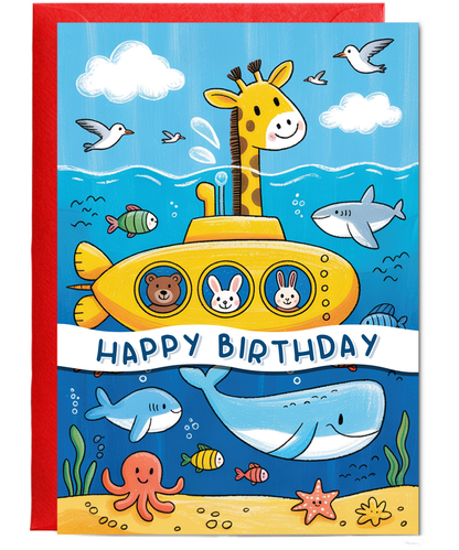Kids happy birthday submarine sealife