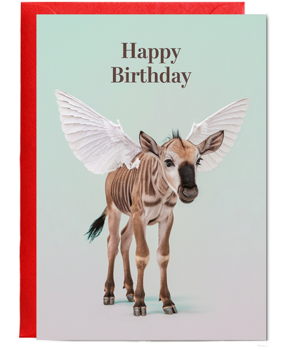 Birthday Card Wildebeest with wings