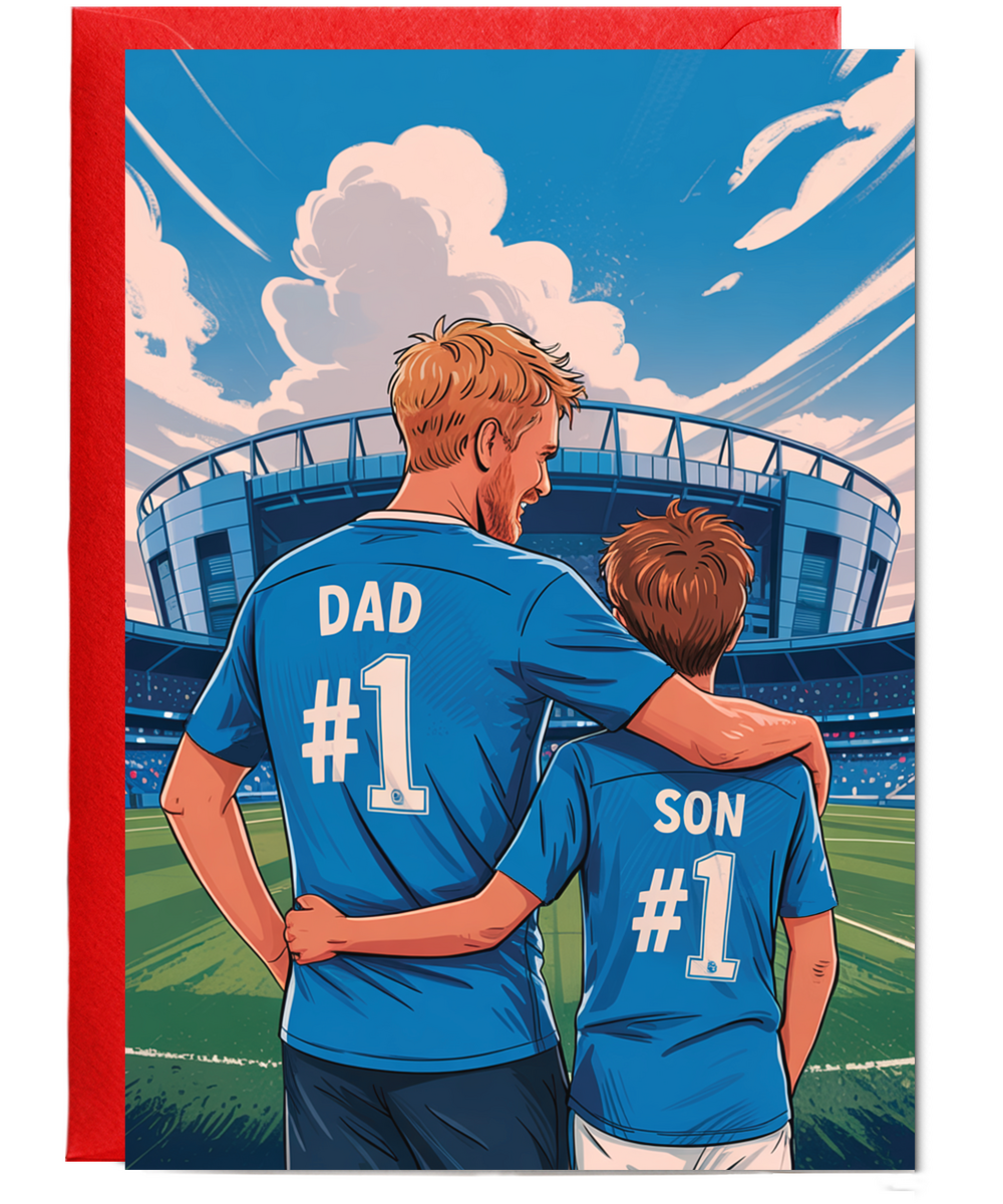 football light blue number one dad and son