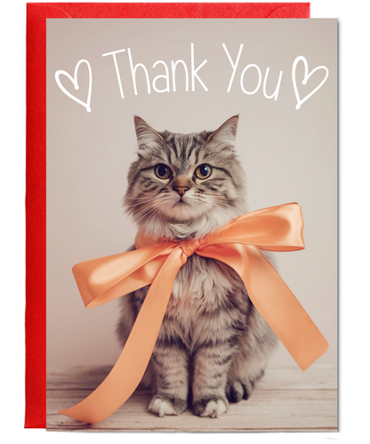 Thank You with Cat with a Ribbon