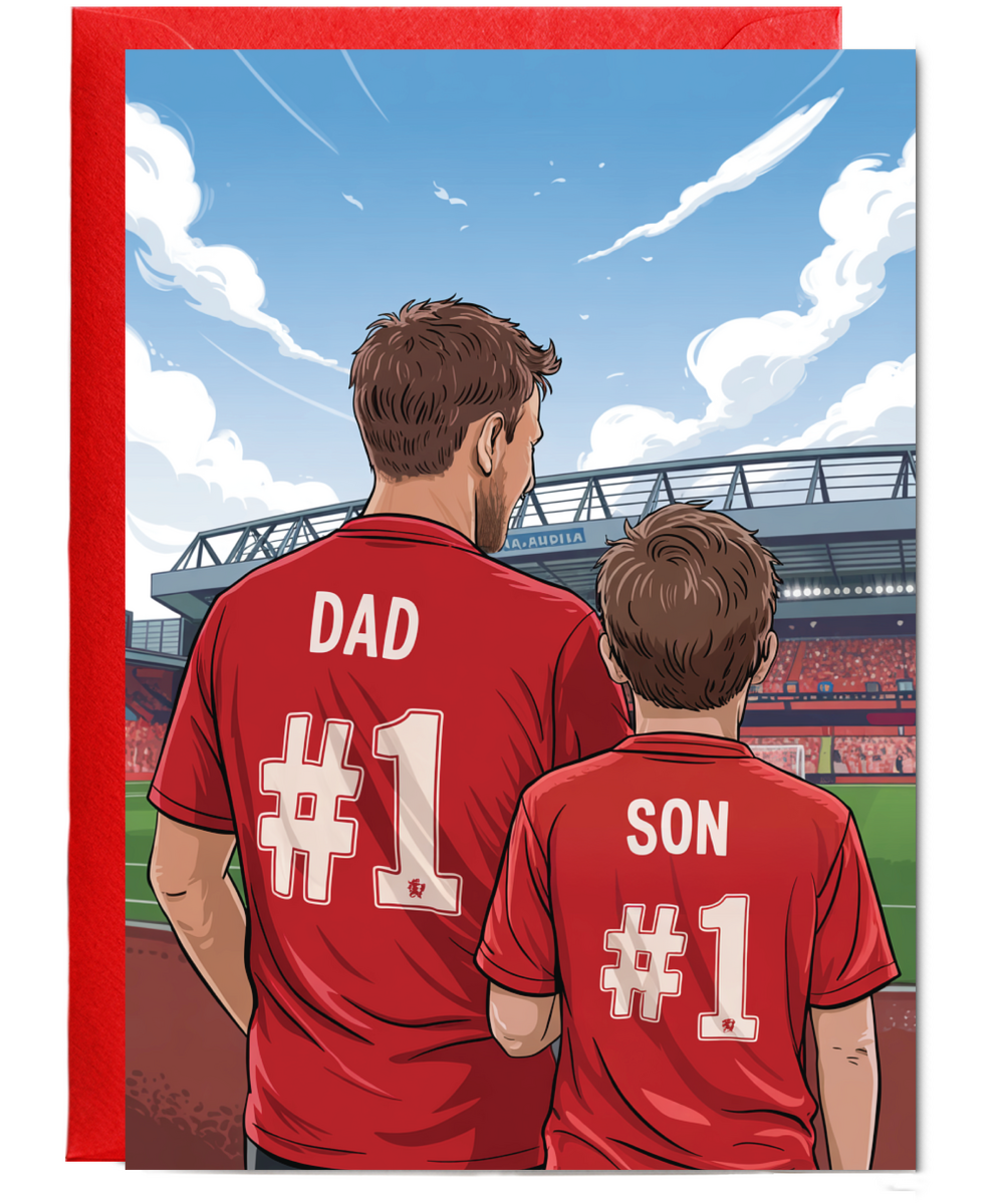 football red number one dad and son