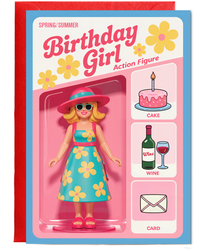 Happy Birthday card spring and summer birthday girl action figure