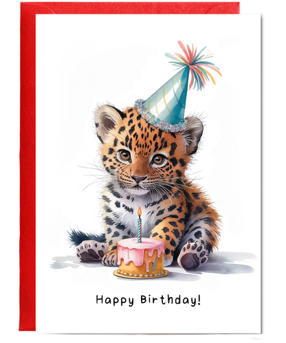 Baby Wild Cat Birthday Card Adorable Animal Watercolour Illustration
