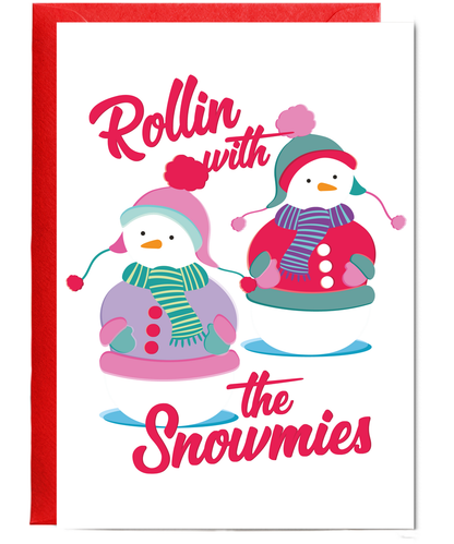 Funny Retro Christmas Card for Friends Mates Rollin With the Snowmies