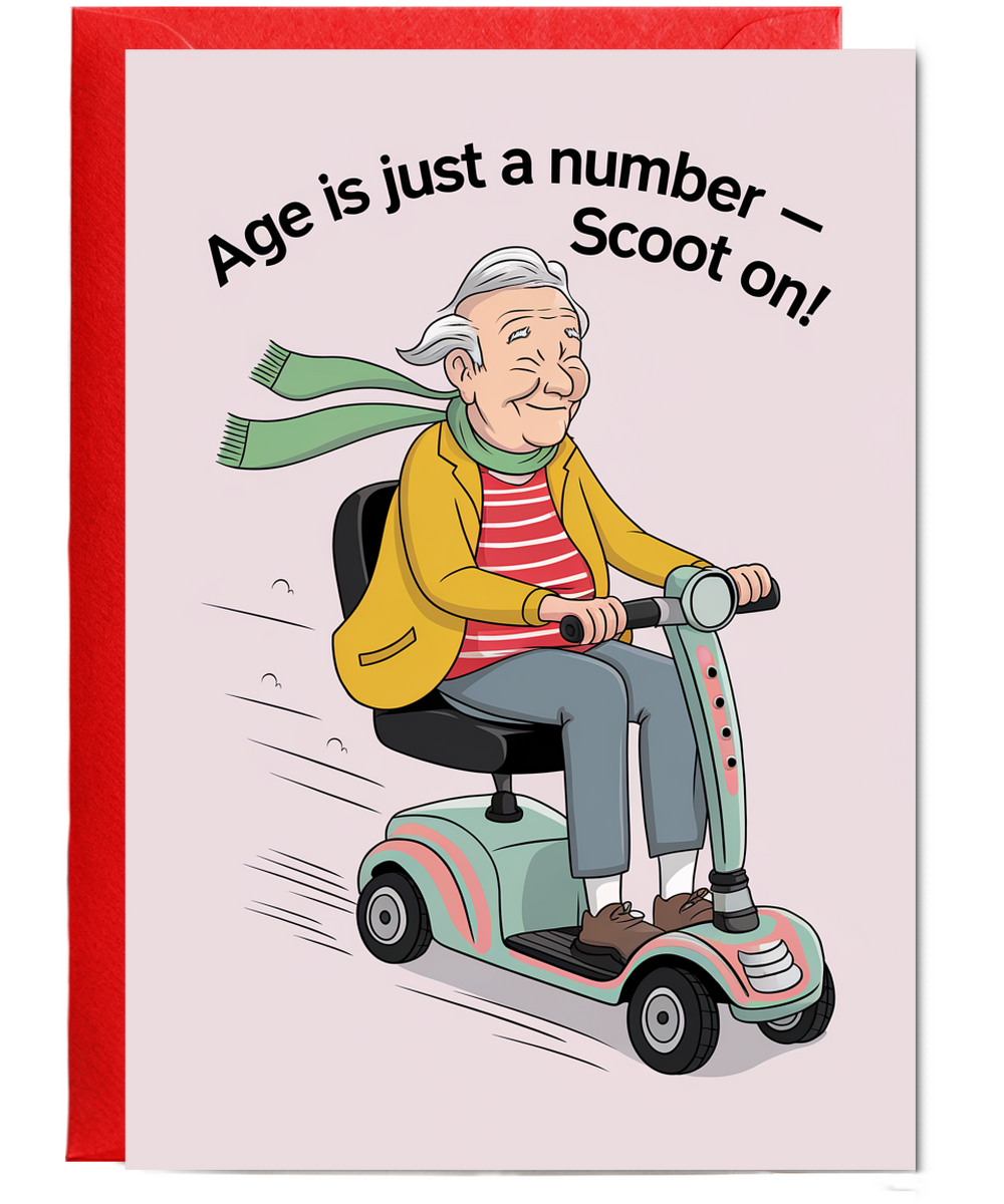 Funny Birthday Card Age is Just a Number – Scoot on!