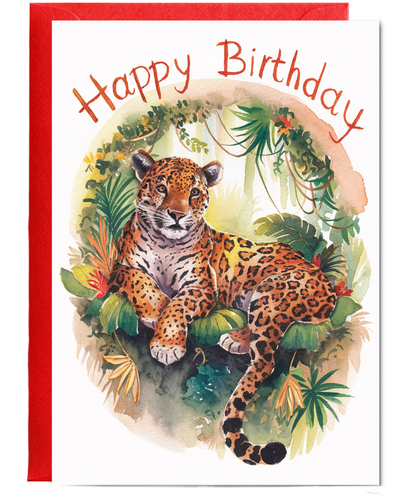 Happy Birthday cute jaguar watercolour