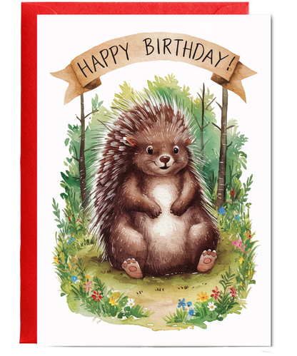 Happy Birthday cute porcupine watercolour