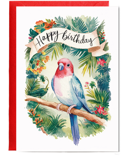 Happy Birthday cute lovebird watercolour