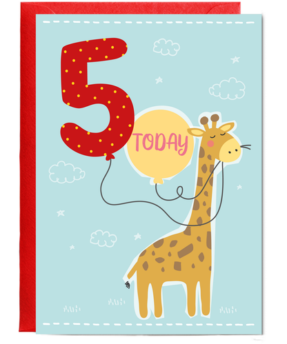Childrens Birthday Card Five Today Balloon with Cute Giraffe