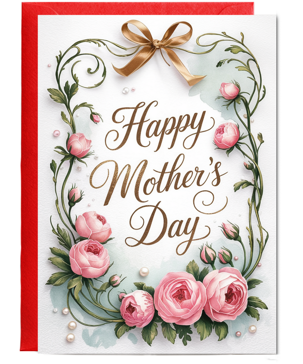 Happy Mothers Day Vintage Flowers and Pearls