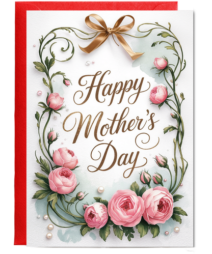 Happy Mothers Day Vintage Flowers and Pearls