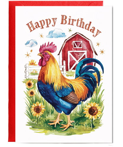 Happy Birthday cute rooster watercolour