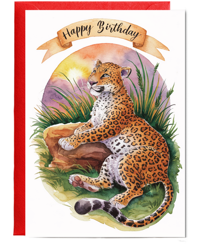 Happy Birthday cute leopard watercolour