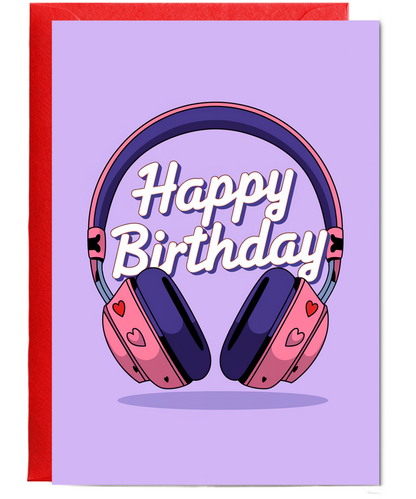 Happy Birthday Card headphones with heart