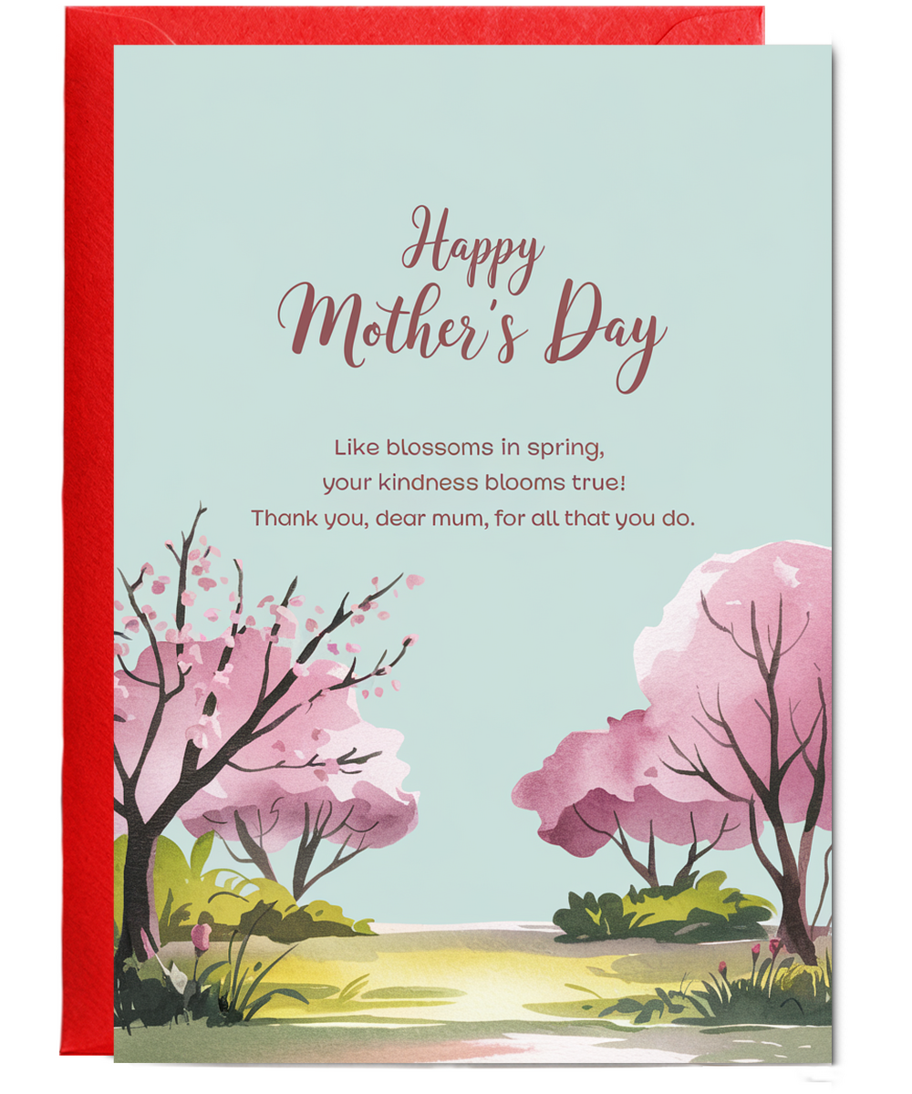 Happy Mother's Day Card Heart Blossoms pink Traditional poem
