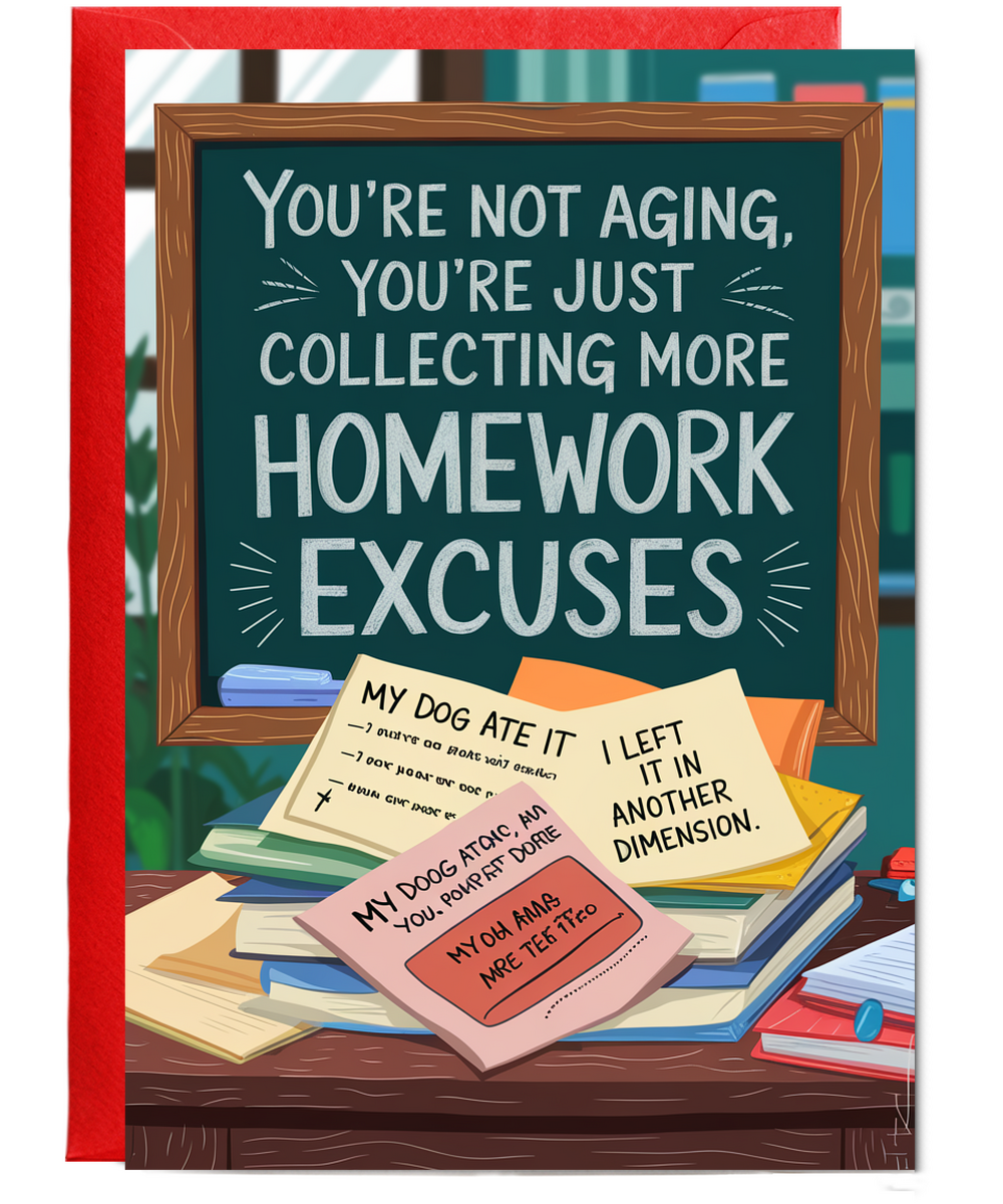 Birthday Card for Teacher You’re Not Aging, You’re Just Collecting More Homework Excuses