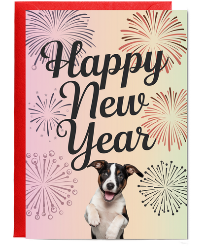 Happy New Year - Puppy with Fireworks