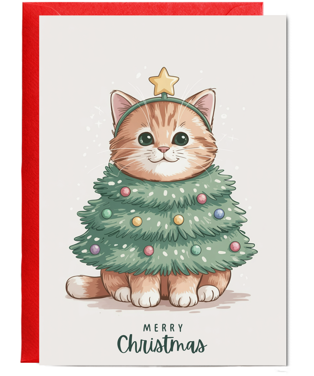 Ginge cat in christmas tree costume