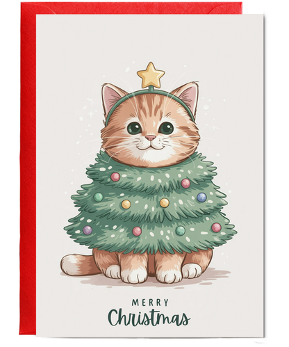 Ginge cat in christmas tree costume