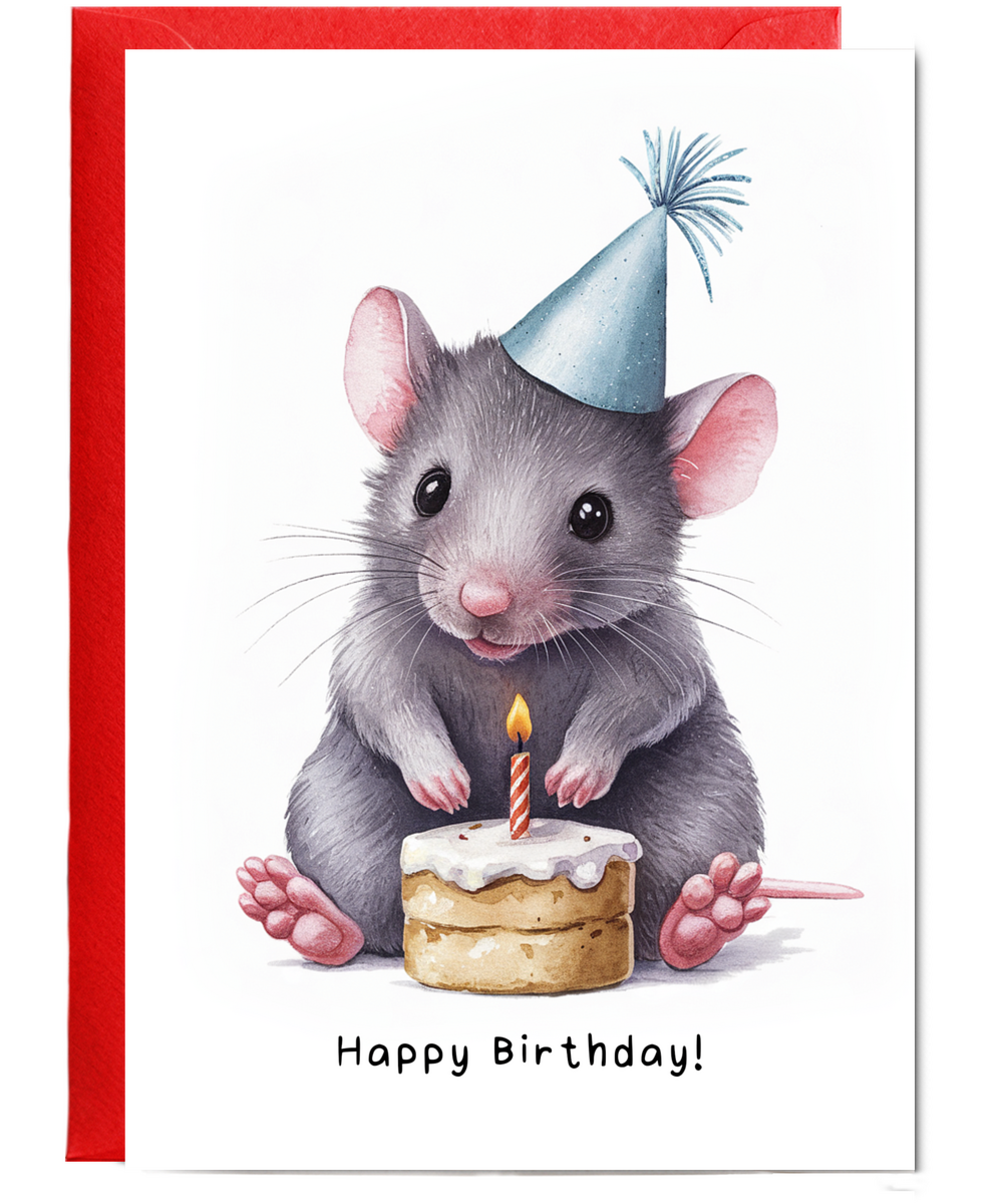 Baby Mouse Birthday Card Adorable Animal Watercolour Illustration
