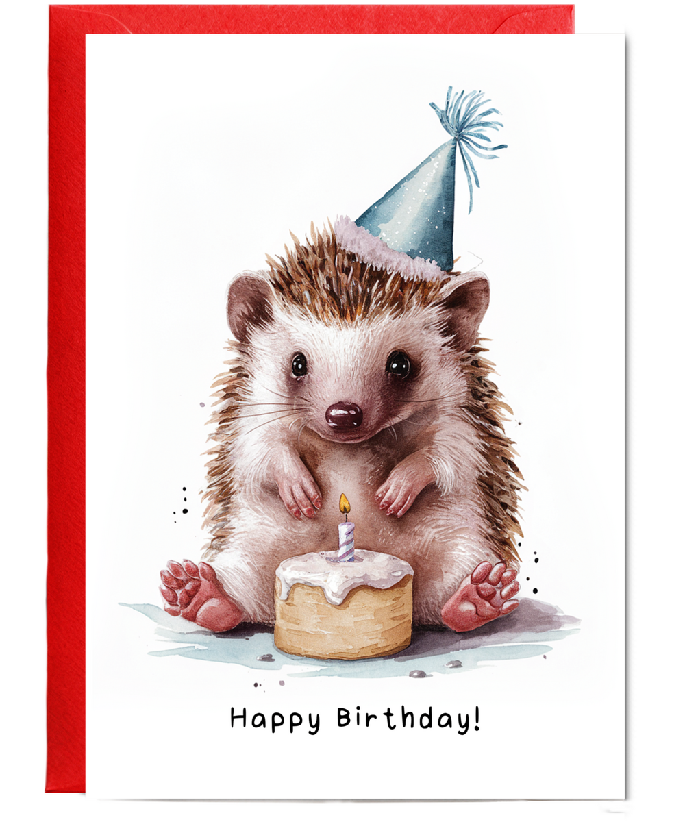 Baby Woodland Hedgehog Birthday Card Adorable Animal Watercolour Illustration
