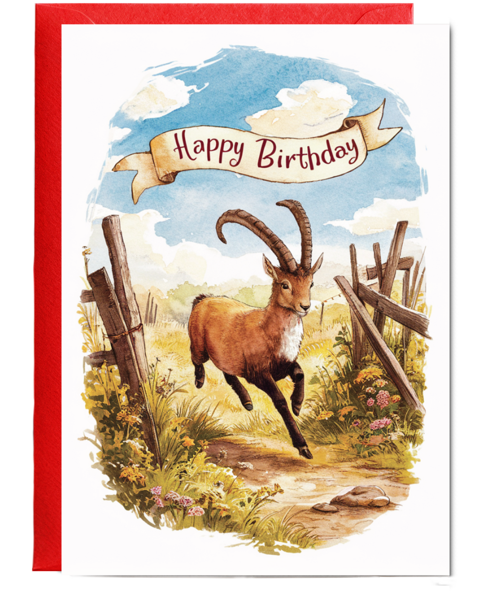 Happy Birthday cute ibex watercolour