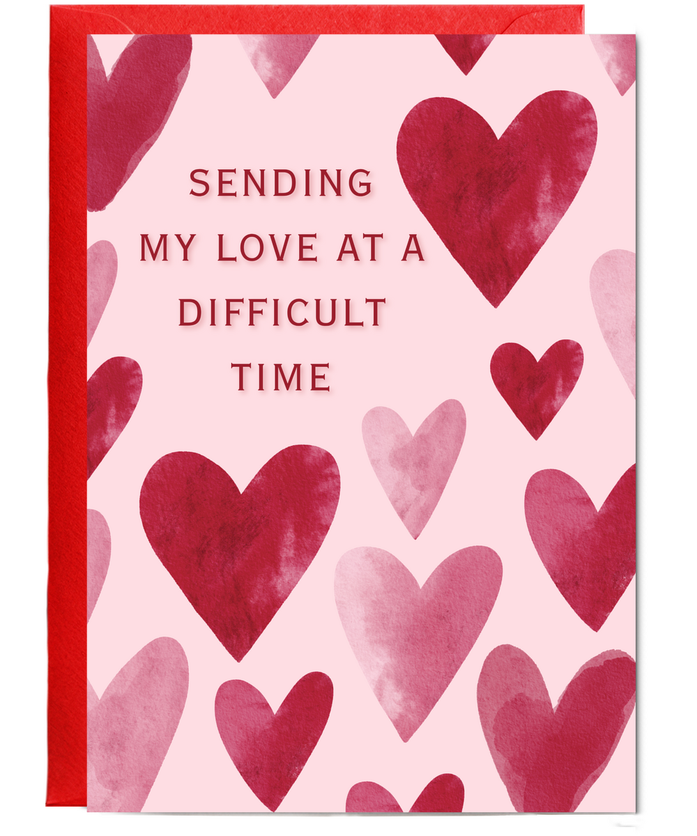sending my love at a difficult time Watercolour hearts