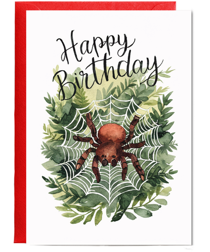 Happy Birthday cute spider web watercolour