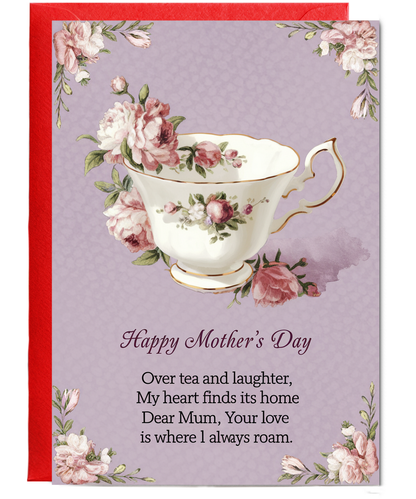 Mothers Day Card Happy Mum Love Tea Traditional poem