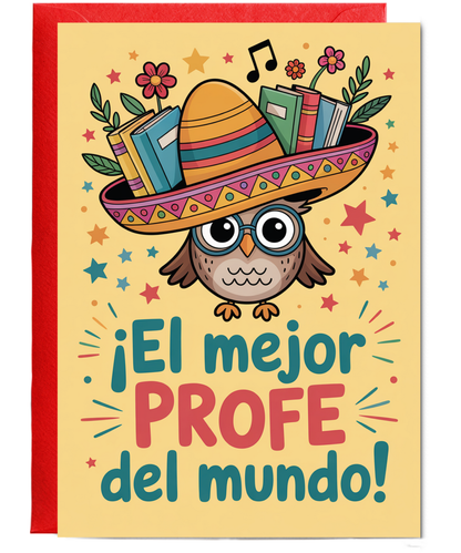 Thank You Card for Spanish Teacher El Mejor Profe del Mundo Owl Design