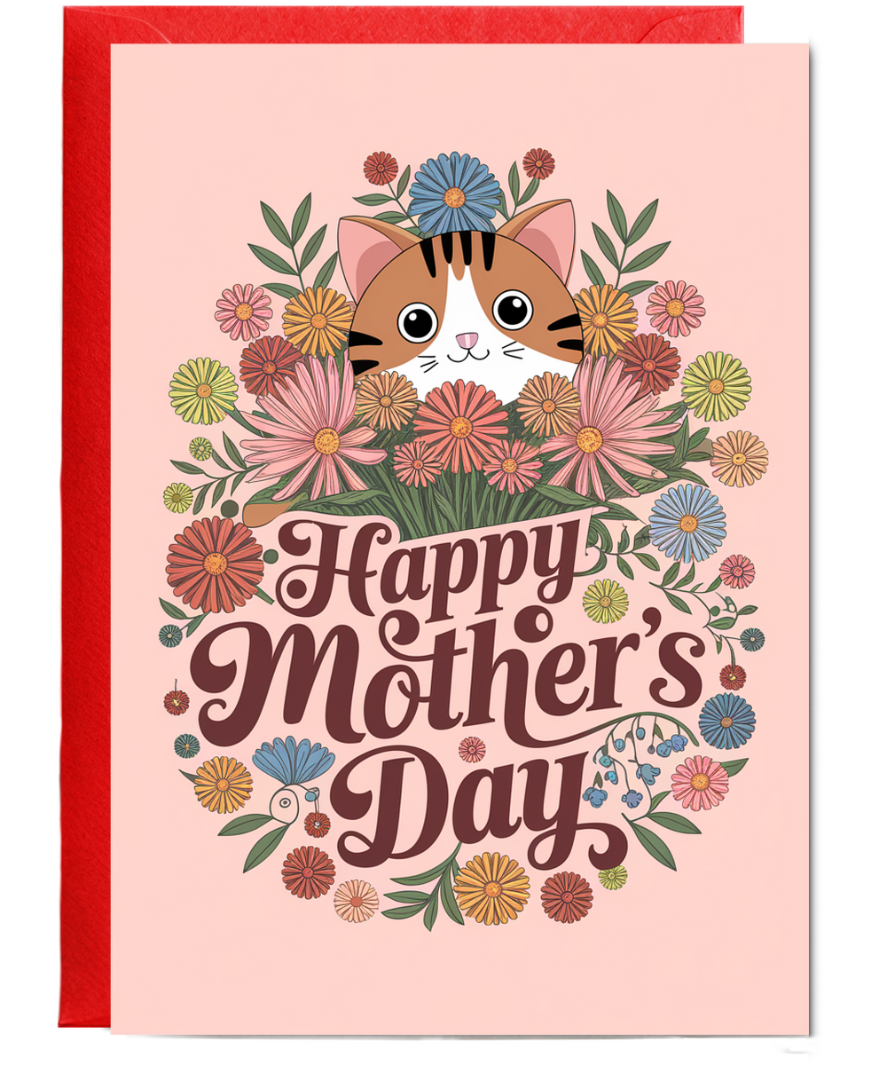 Happy Mother's Day - Cat with Flowers
