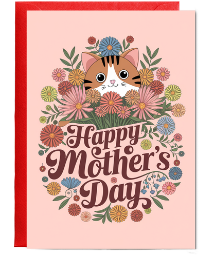 Happy Mother's Day - Cat with Flowers