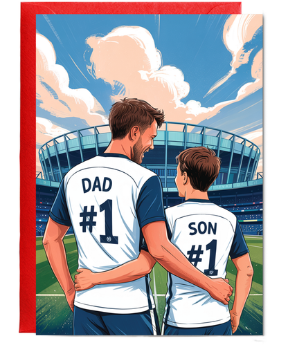football white and blue number one dad and son