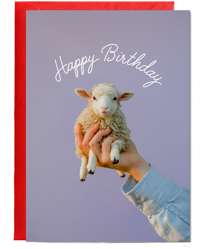 Happy Birthday Card Mini sheep cute lilac