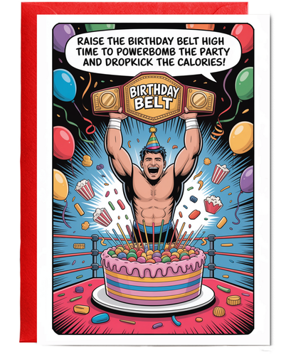 Happy Birthday card raise the birthday belt high