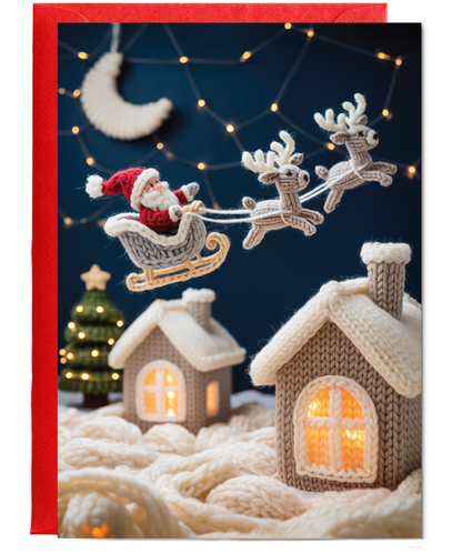 Knitted santa on his sleigh