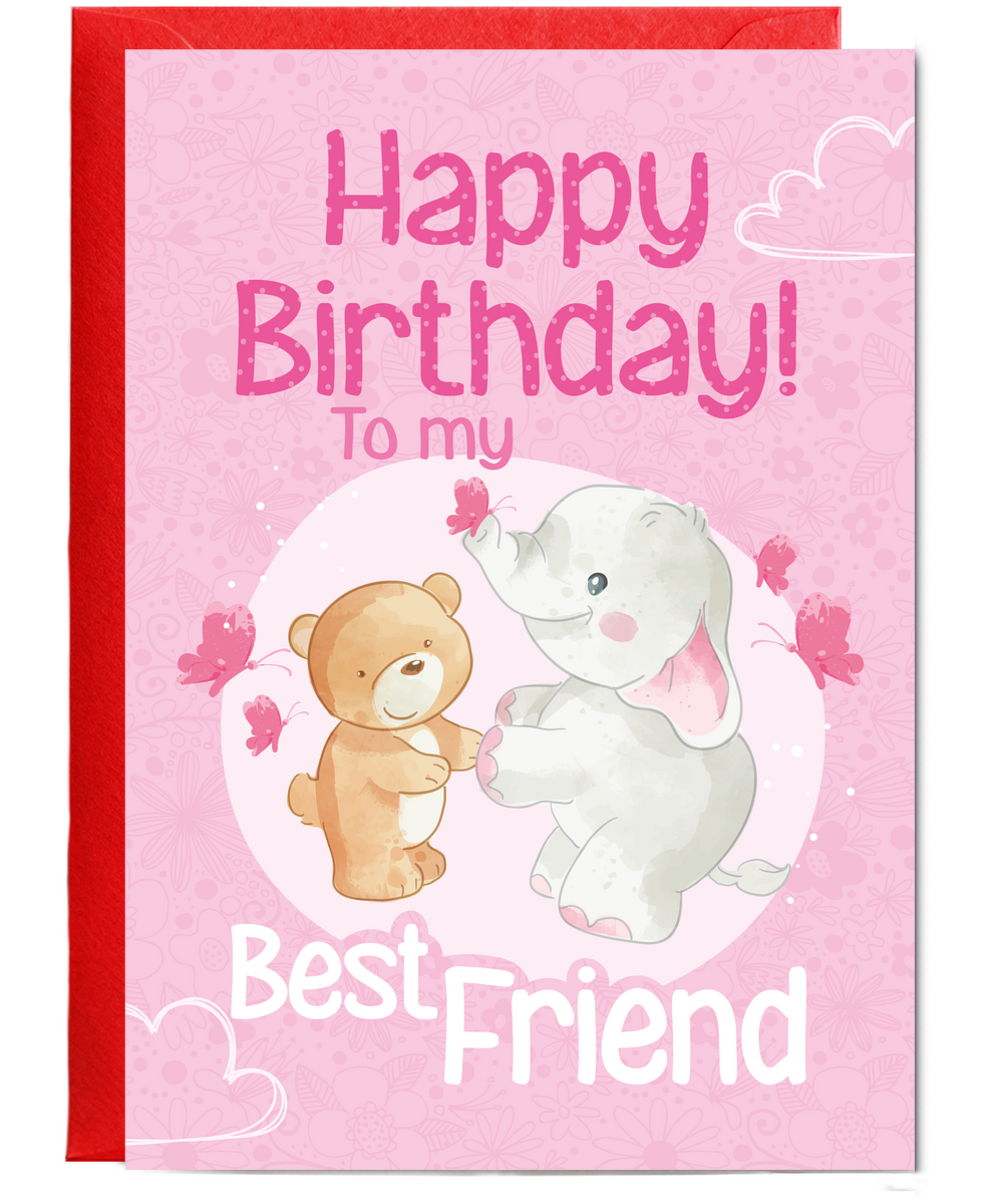 Happy Birthday Card to My Sister Bear and Elephant in Pink