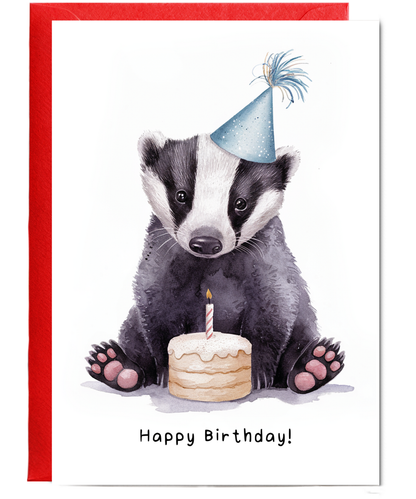 Baby Badger Birthday Card Adorable Animal Watercolour Illustration