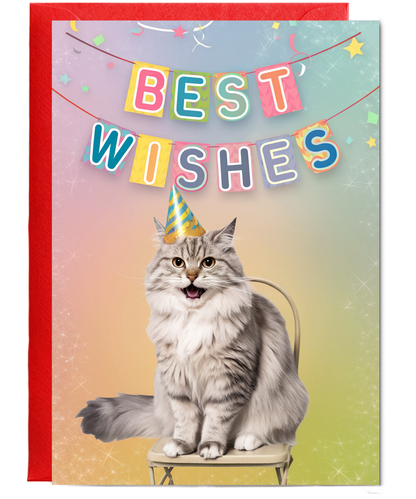 Best Wishes - Cat with a Party Hat