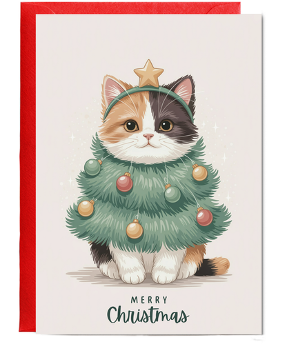 calico cat in christmas tree costume
