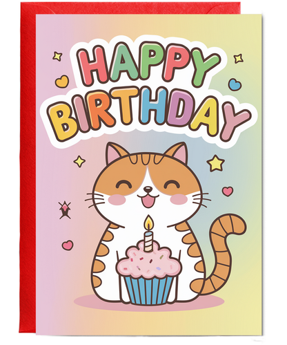 Happy Birthday - Cat with a Cupcake